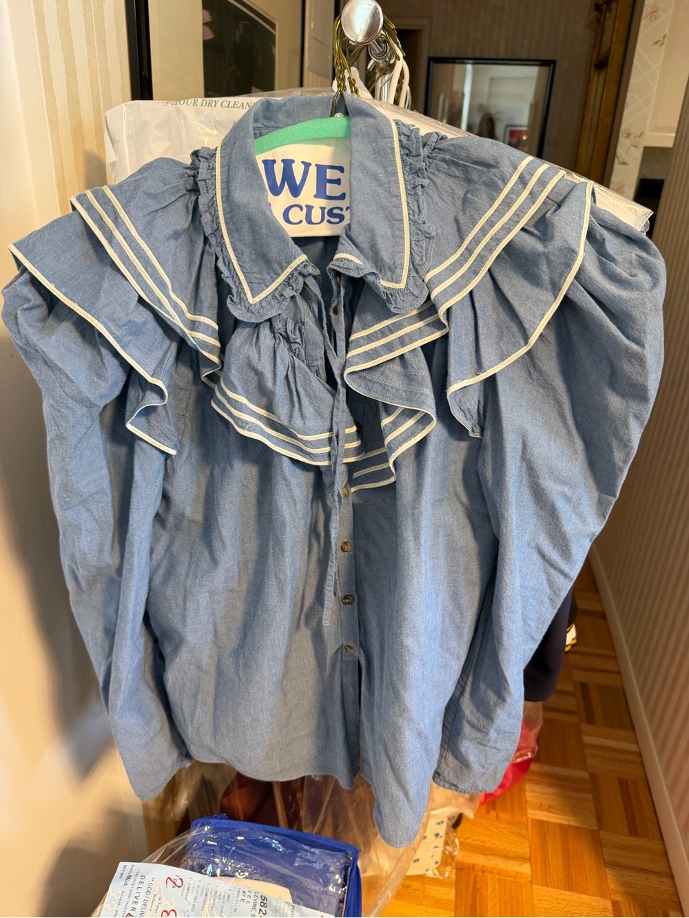 Ulla Johnson Blue Ruffle-Trim Button Front Blouse